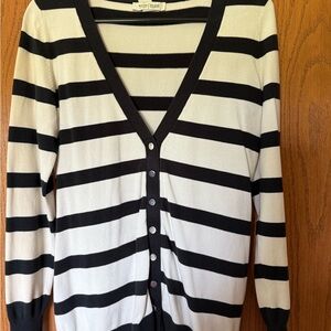 White House Black Market Black and White Striped Cardigan